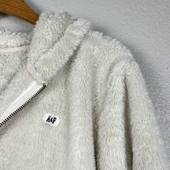Abercrombie & Fitch Full Zip Jacket Womens Size Small White Fuzzy Teddy Hooded - Picture 3 of 8